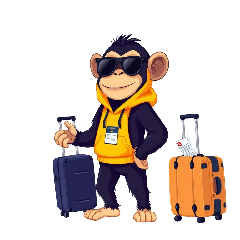 Chimp waiting at an airport gate