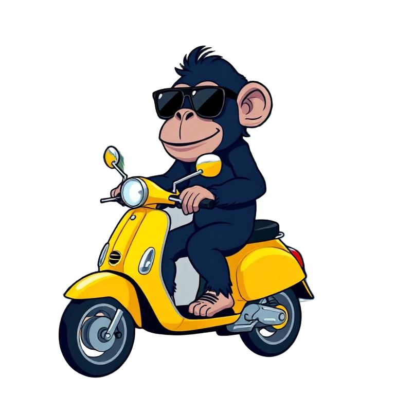 Chimp riding a scooter