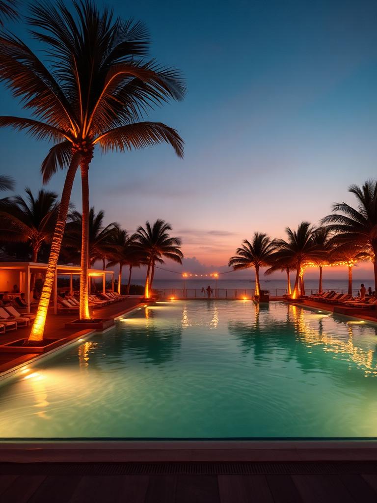 Beach club pool at dusk